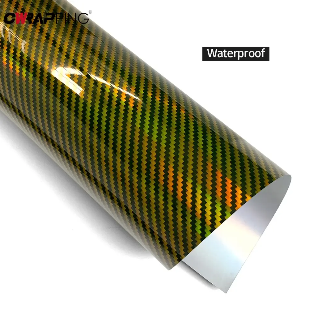 Glossy Laser Carbon Fiber Vinyl Warp Car Exterior Stickers Motorcycle Body Modification Gold Stickers for Motorcycle Accessories