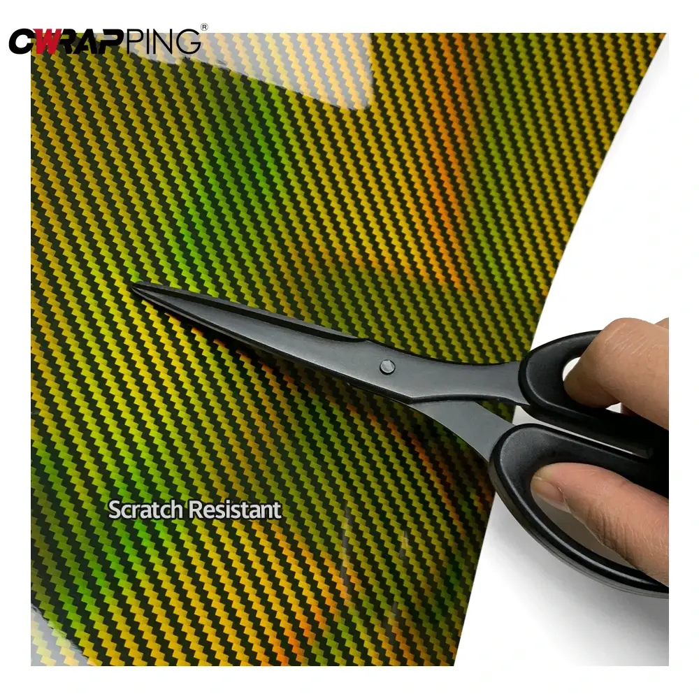 Glossy Laser Carbon Fiber Vinyl Warp Car Exterior Stickers Motorcycle Body Modification Gold Stickers for Motorcycle Accessories