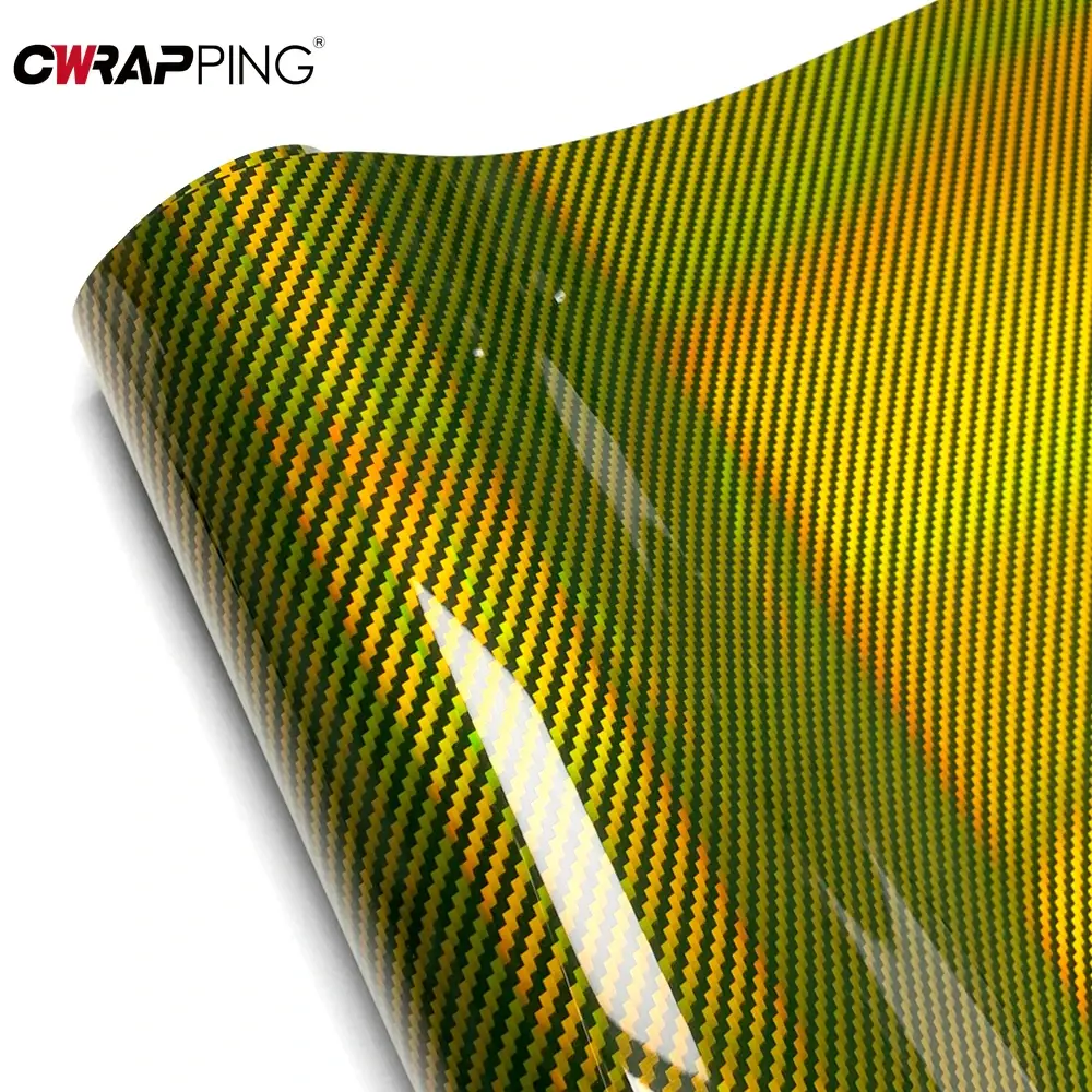 Glossy Laser Carbon Fiber Vinyl Warp Car Exterior Stickers Motorcycle Body Modification Gold Stickers for Motorcycle Accessories