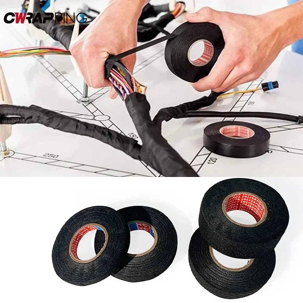 15M Automotive Wire Harness Cloth Tape 9-25mm Adhesive High Temp Fabric Tape for Auto Moto Electrical Wiring Harness Insulation