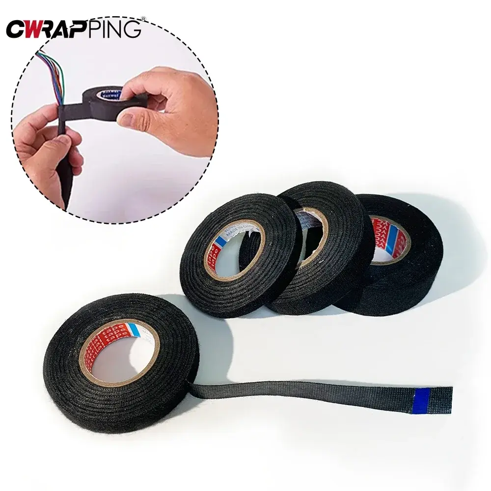 15M Automotive Wire Harness Cloth Tape 9-25mm Adhesive High Temp Fabric Tape for Auto Moto Electrical Wiring Harness Insulation