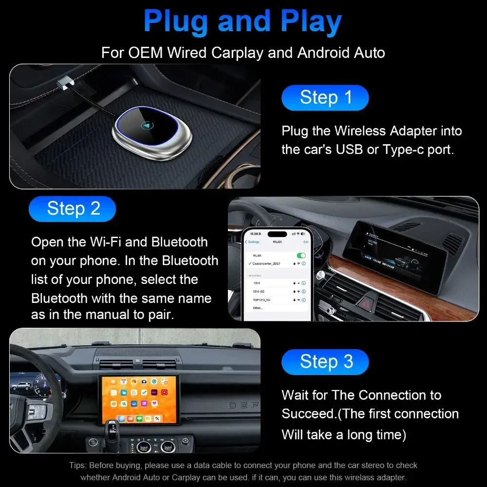 2 in1 CarPlay Wireless Adapter Android Auto Mini Box CarPlay Adapter Wired To Wireless CarPlay Accessories for USB/Type C Dongle