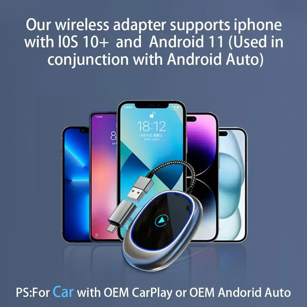 2 in1 CarPlay Wireless Adapter Android Auto Mini Box CarPlay Adapter Wired To Wireless CarPlay Accessories for USB/Type C Dongle