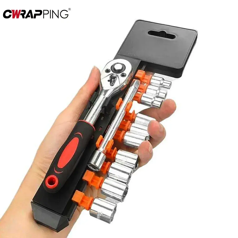 Hex Socket Set 12pcs Universal Socket Wrench Set 1/4 Spanner Kit with Extension Rod and 10 Common Sockets Car Repair Hand Tools