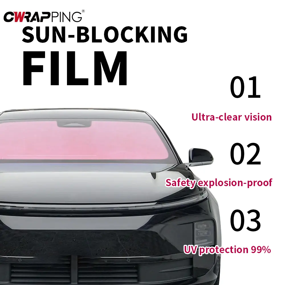 250cm Front Window Tint Adhesive Vinyl Wrap Car Windshield Solar Film Sunshade Sun Protector Dyeing Film for Car Heat Insulation
