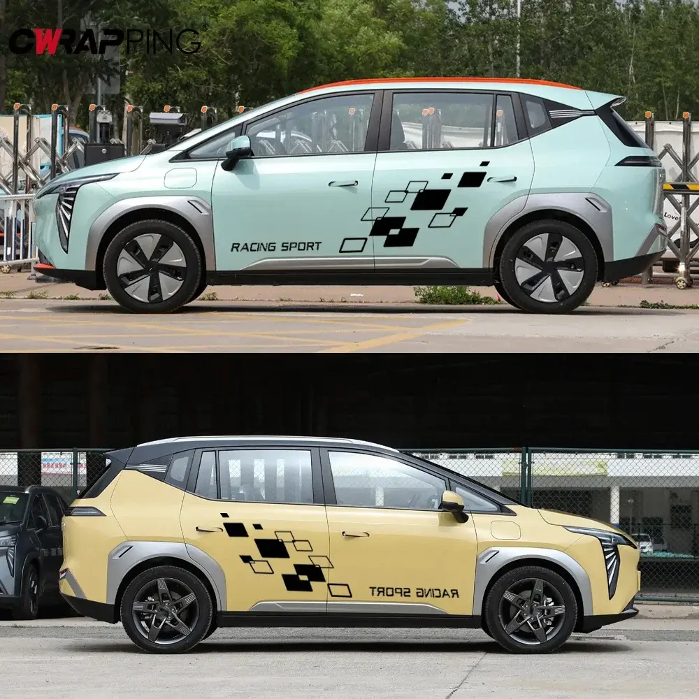 2pcs Car Vinyl Wrap Film Self-Adhesive Race Stripes Pattern DIY Auto Body Side Door Decoration Decal for Tunning Car Accessories