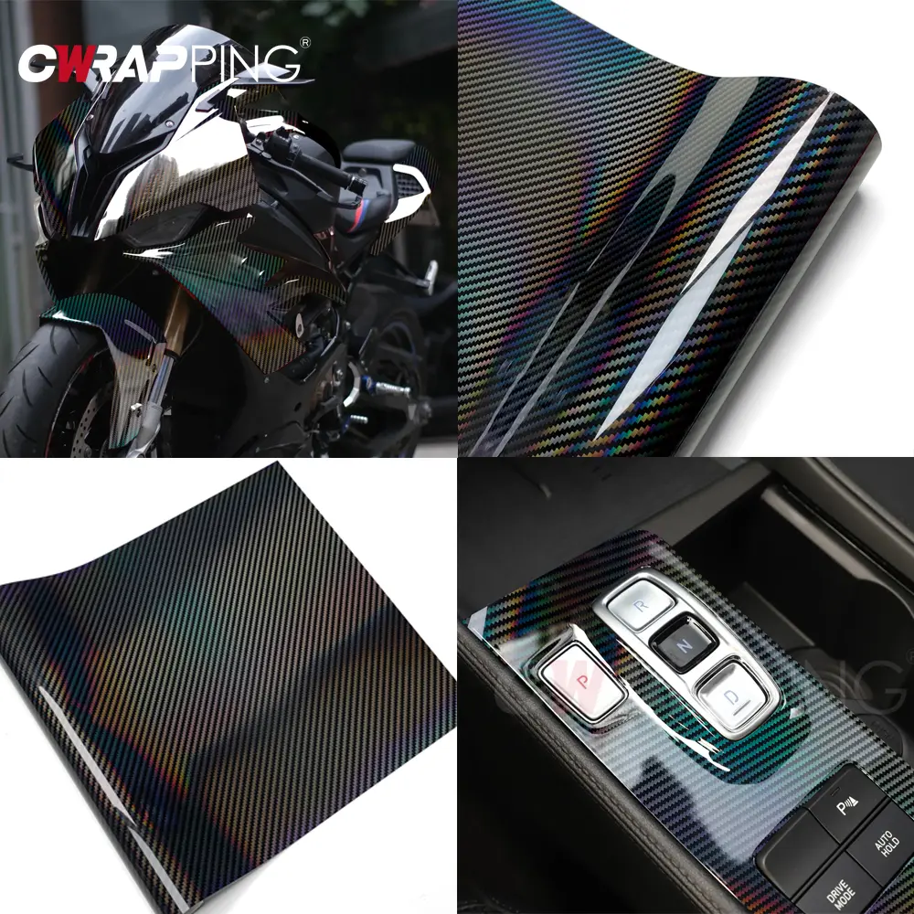 Carbon Fiber Vinyl Wrap Film Goosy Laser Black Car Stickers Self-Adhesive Console Computer Laptop Skin Decal for Car Accessories