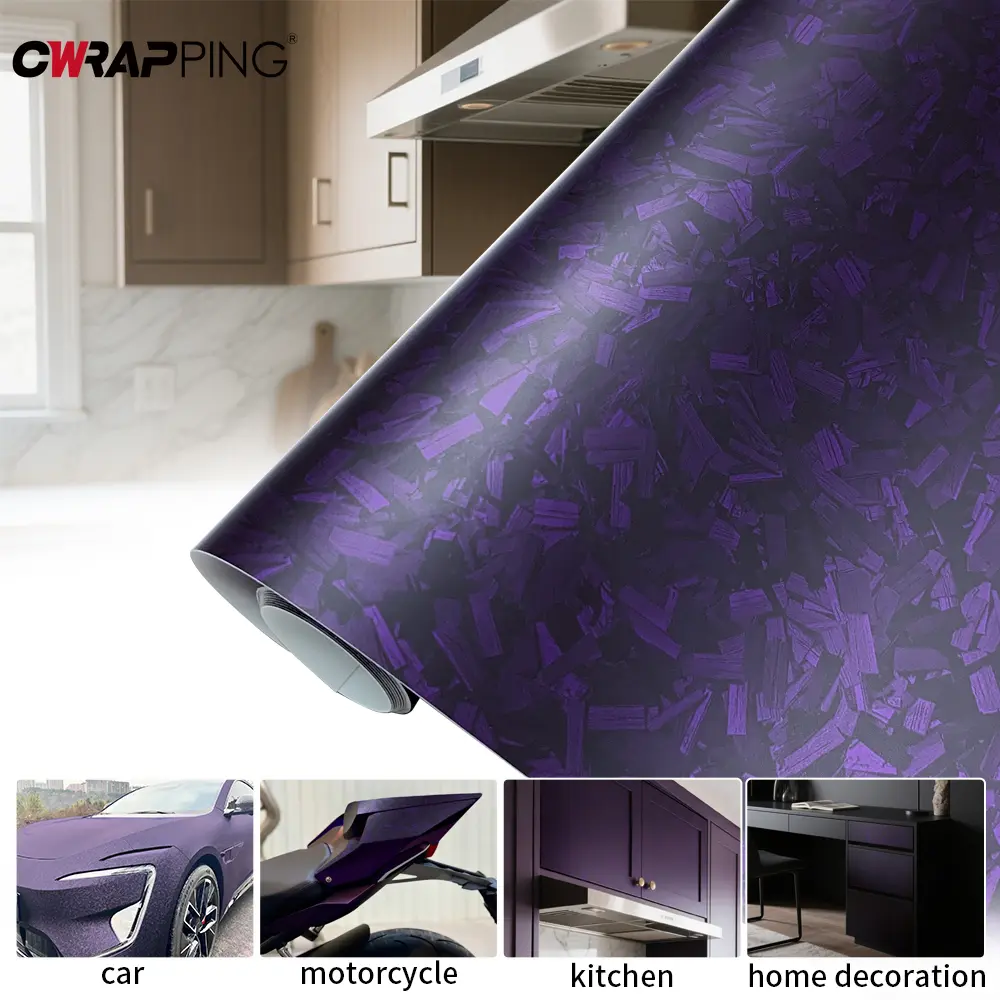 PET Carbon Fiber Vinyl Wrap Matte Purple Car Stickers Waterproof Film Adhesive Vinyl Auto Tuning Film for Motorcycle Accessories