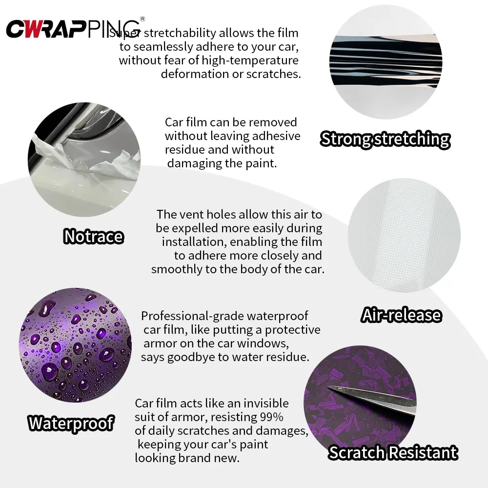 PET Carbon Fiber Vinyl Wrap Matte Purple Car Stickers Waterproof Film Adhesive Vinyl Auto Tuning Film for Motorcycle Accessories