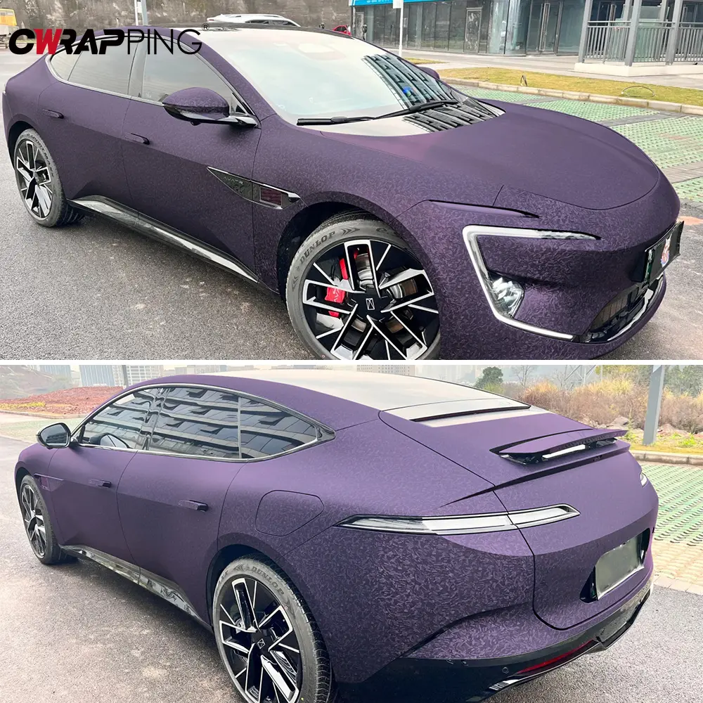 PET Carbon Fiber Vinyl Wrap Matte Purple Car Stickers Waterproof Film Adhesive Vinyl Auto Tuning Film for Motorcycle Accessories