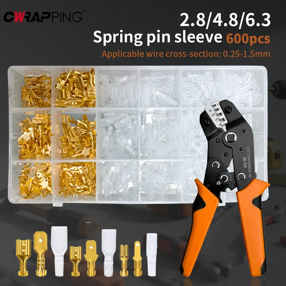 SN-58B Ratcheting Terminal Crimping Plier Barrel Connectors with Spring Insertion Open Barrel Cimper Jaw Wire Tool for Car Home