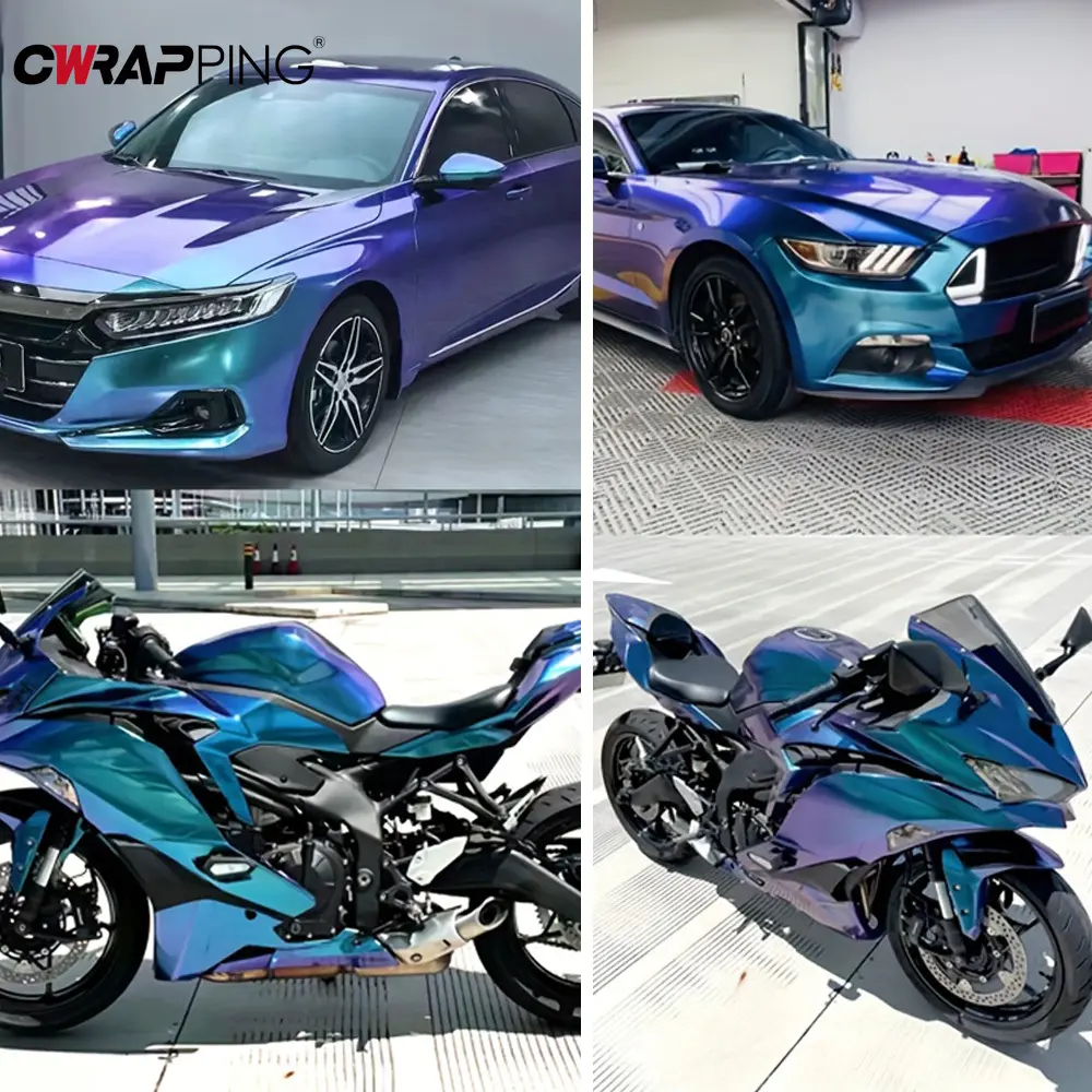 Car Color Change Film Glossy Matte Chameleon Vinyl Film Motorcycle Sticker Air Release Wrapping Purple Blue Decor Accessories