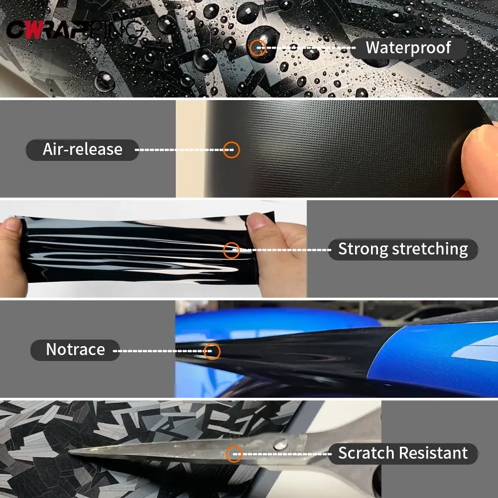 Car PET Vinyl Wrap Film Matte Black Adhesive Color Change Sticker Motorcycle Decal Cover Air Release Foil for Car Accessories
