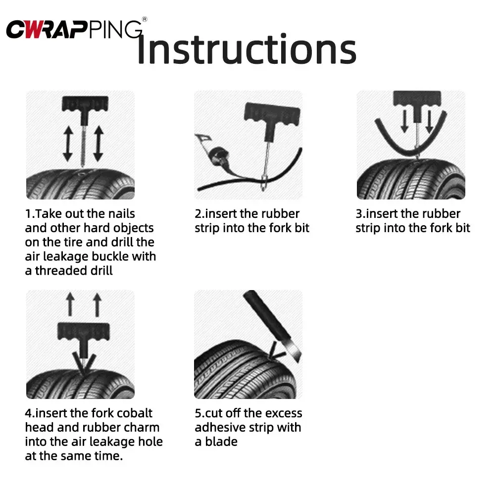 Car Tire Repair Tools Road Bicycle Bike Tubeless Tire Rubber Bacon Strip Insertion Tool Urgent Glue for Moto Auto Accessories