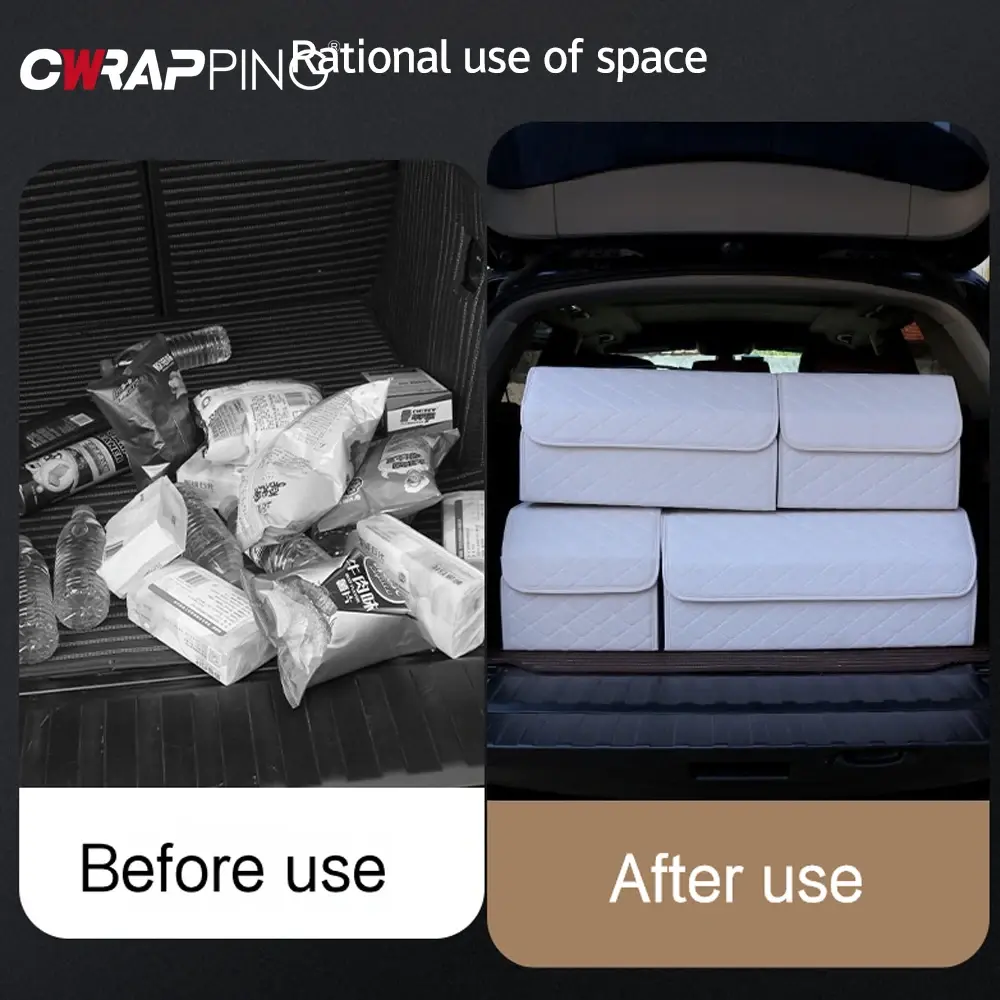 Car Trunk Organizer Box Large Capacity Auto Stowing Tidying Tool Multiuse Storage Bag Folding Leather Box for Cars  Accessories