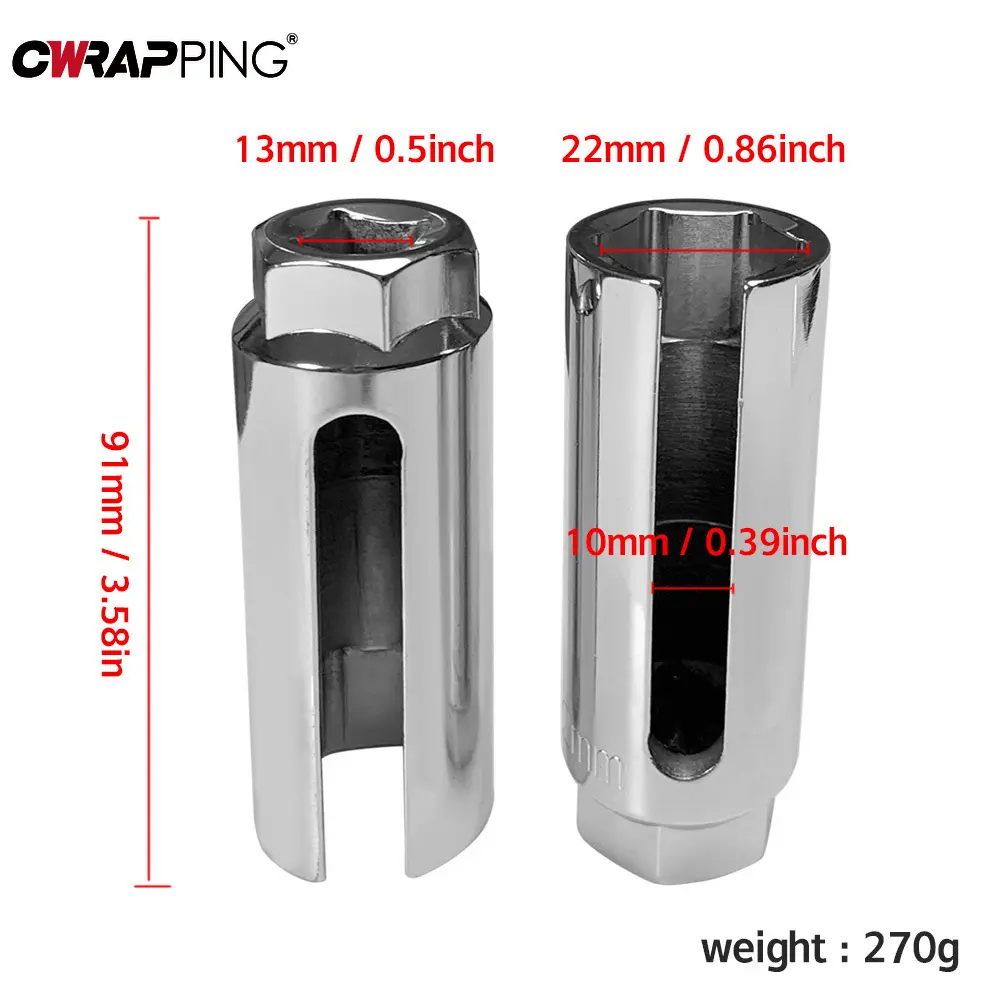 Car Oxygen Sensor Sleeve 22mm Black Sliver Outline Muff 1/2" Oxygen Sensing Drive Socket Wrench Tool Universal Auto Accessories