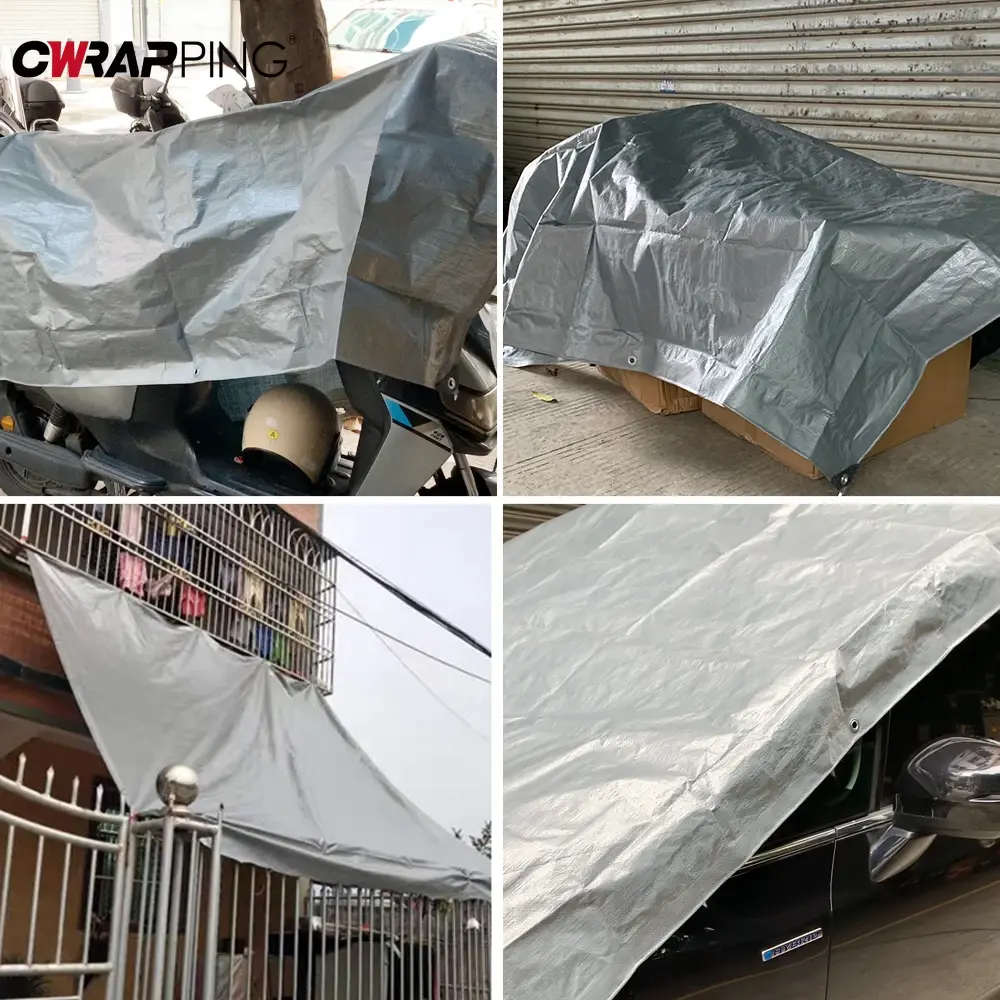 2m Car Cover Plastic Sunshade Oil Cloth Silver Double Layer Waterproof Shade Car Protective Cover Exterior Full Wrap Accessories