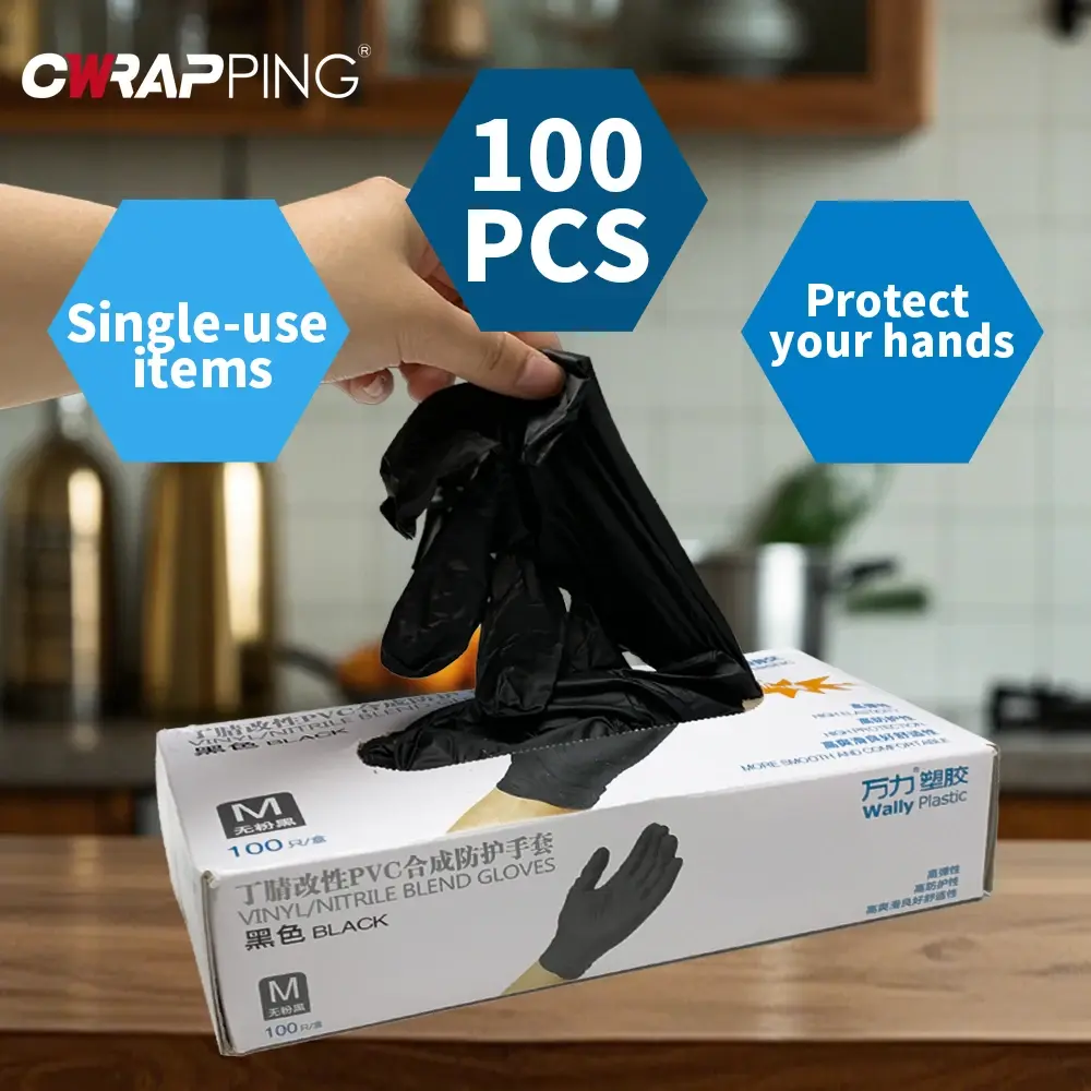 100pcs Nitrile Gloves Disposable Thick Wear Resistant Black Food Household Food Grade Protective Dishwashing Rubber Wholesale