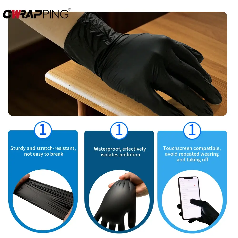 100pcs Nitrile Gloves Disposable Thick Wear Resistant Black Food Household Food Grade Protective Dishwashing Rubber Wholesale