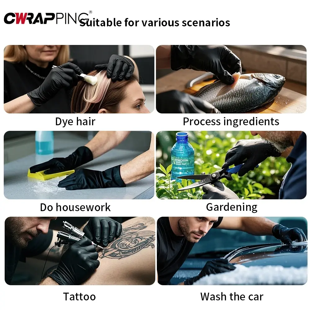 100pcs Nitrile Gloves Disposable Thick Wear Resistant Black Food Household Food Grade Protective Dishwashing Rubber Wholesale
