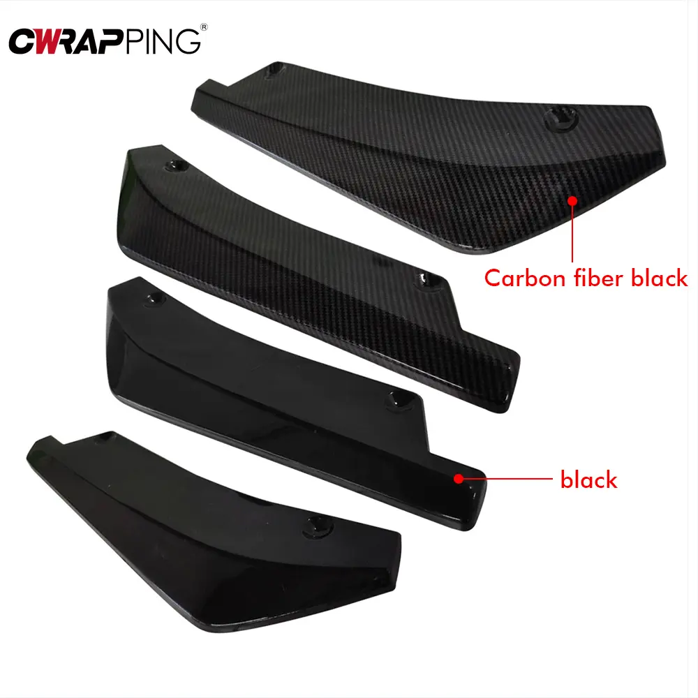 2pcs Universal Car Rear Bumper Lip Diffuser Splitter Spoiler Scratch Protector Black Carbon Fiber Rear Lip Wrap Angle Splitters