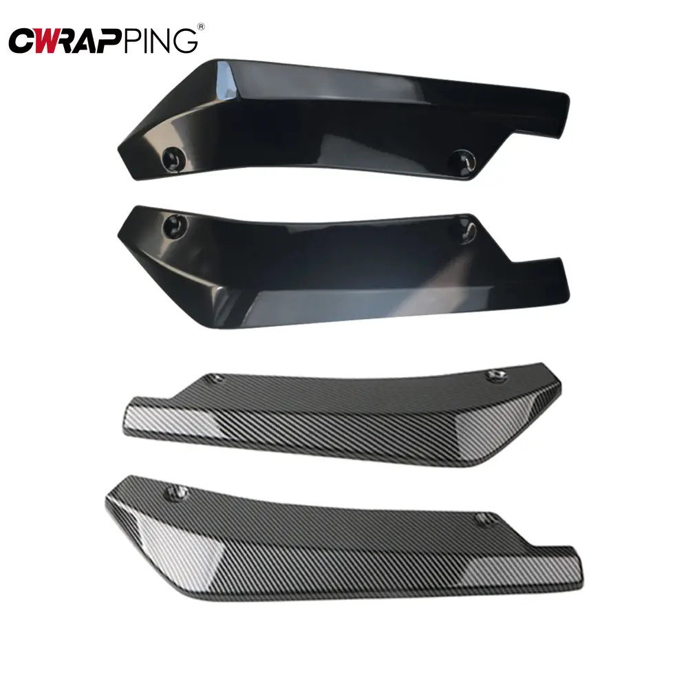 2pcs Universal Car Rear Bumper Lip Diffuser Splitter Spoiler Scratch Protector Black Carbon Fiber Rear Lip Wrap Angle Splitters