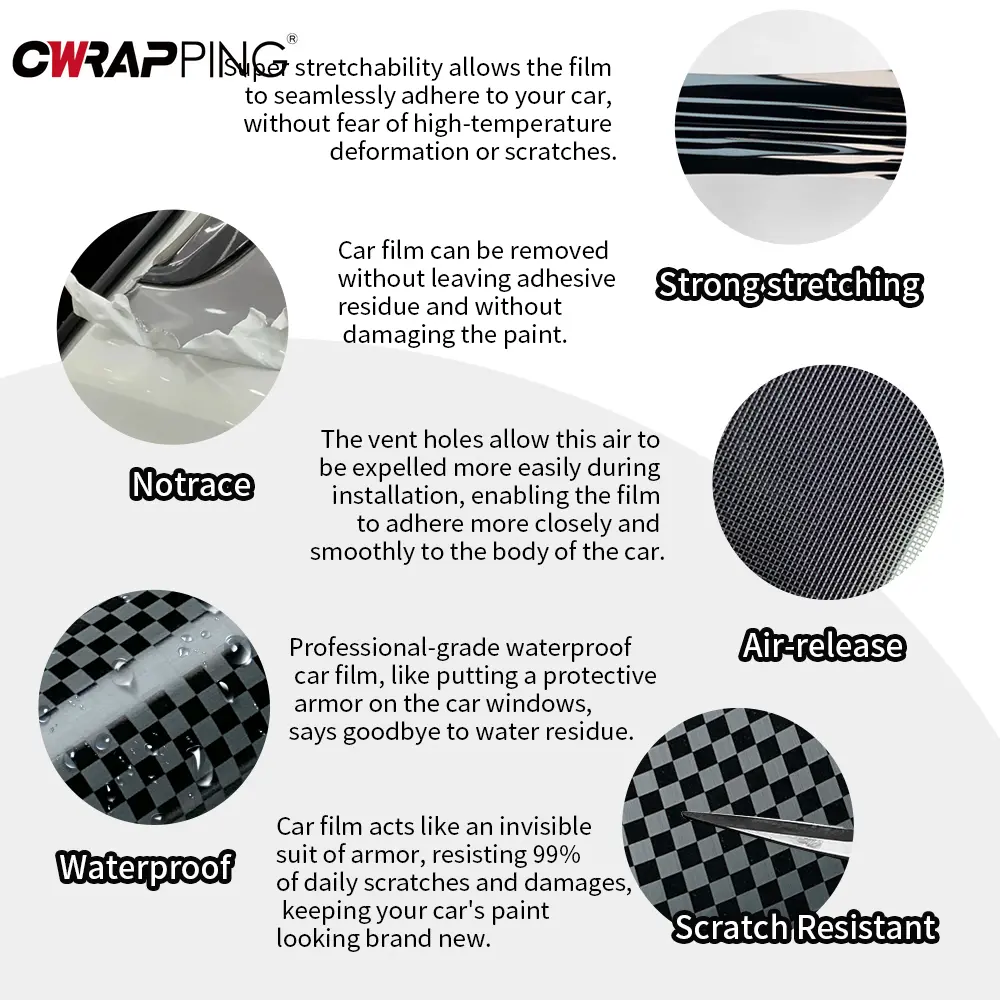 Matte Black Car Sticker Vinyl Brushed Checkered Waterproof Adhesive Wrap for Auto Bonnet Air Bubble Free Motorcycle Stickers