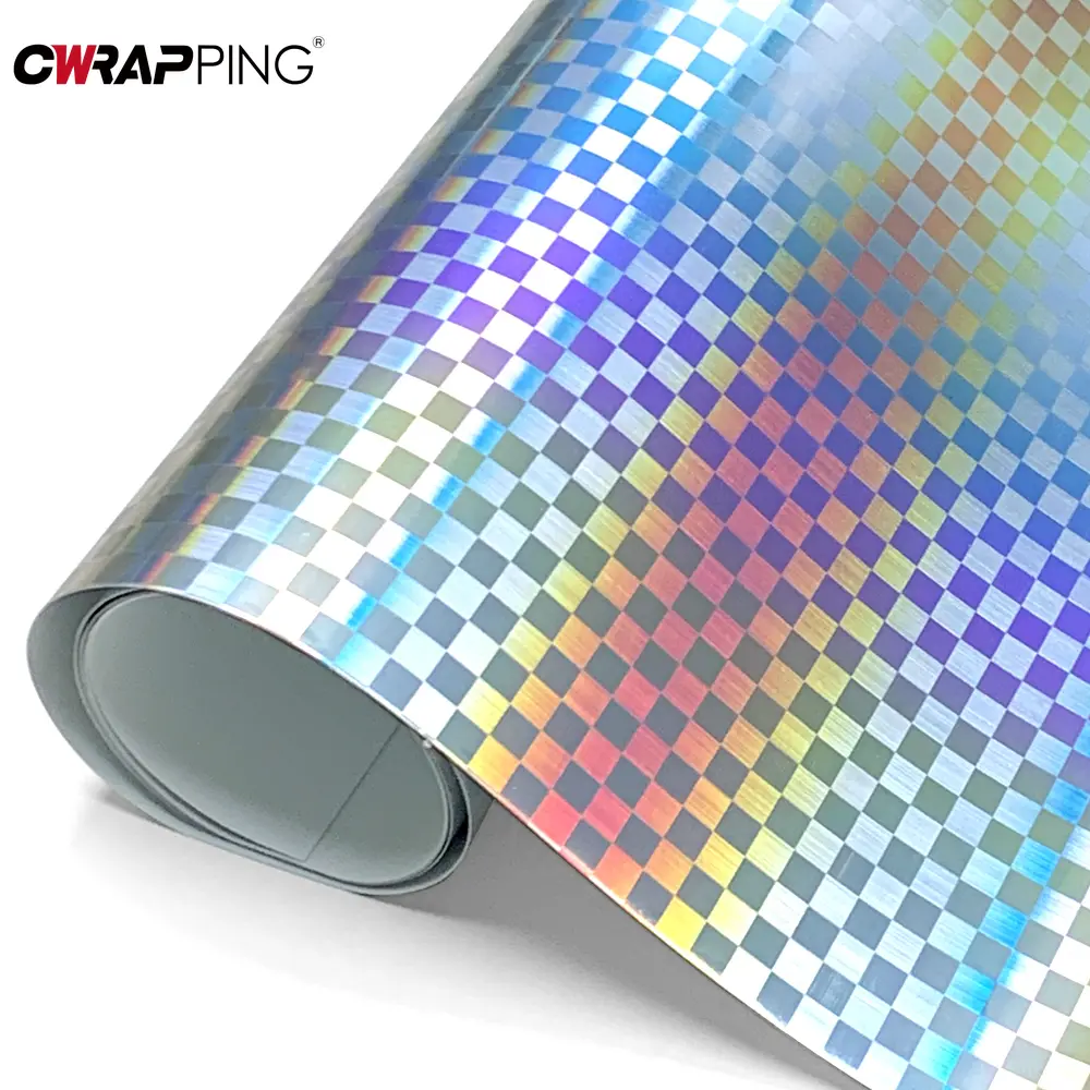Glossy Silver Checkered Car Sticker Vinyl Auto Tuning Waterproof Vinyl Wrap Air Release Film Covering for Motorcycle Accessories
