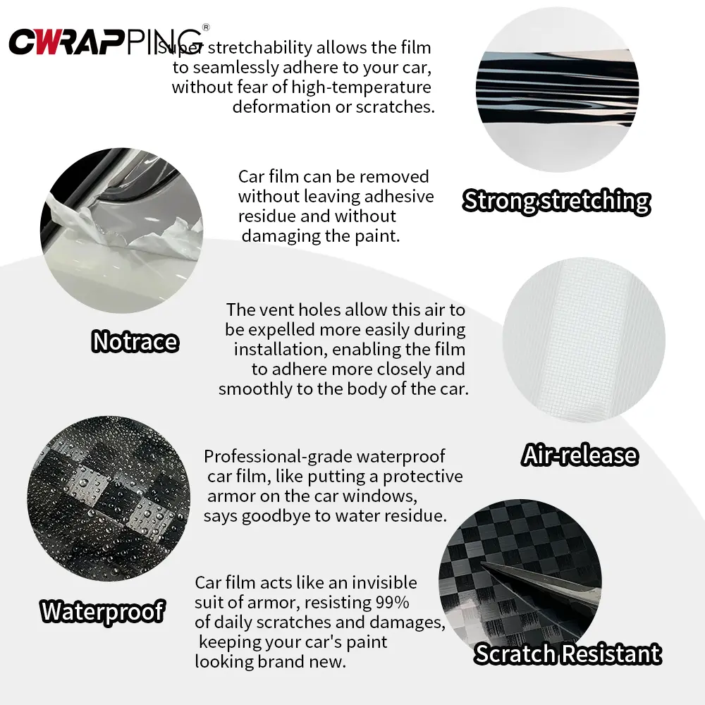 Brushed Car Adhesive Vinyl Glossy Black Carbon Fiber Wrap Scratch Resistant Waterproof Car Film Covering Motorcycle Accessories