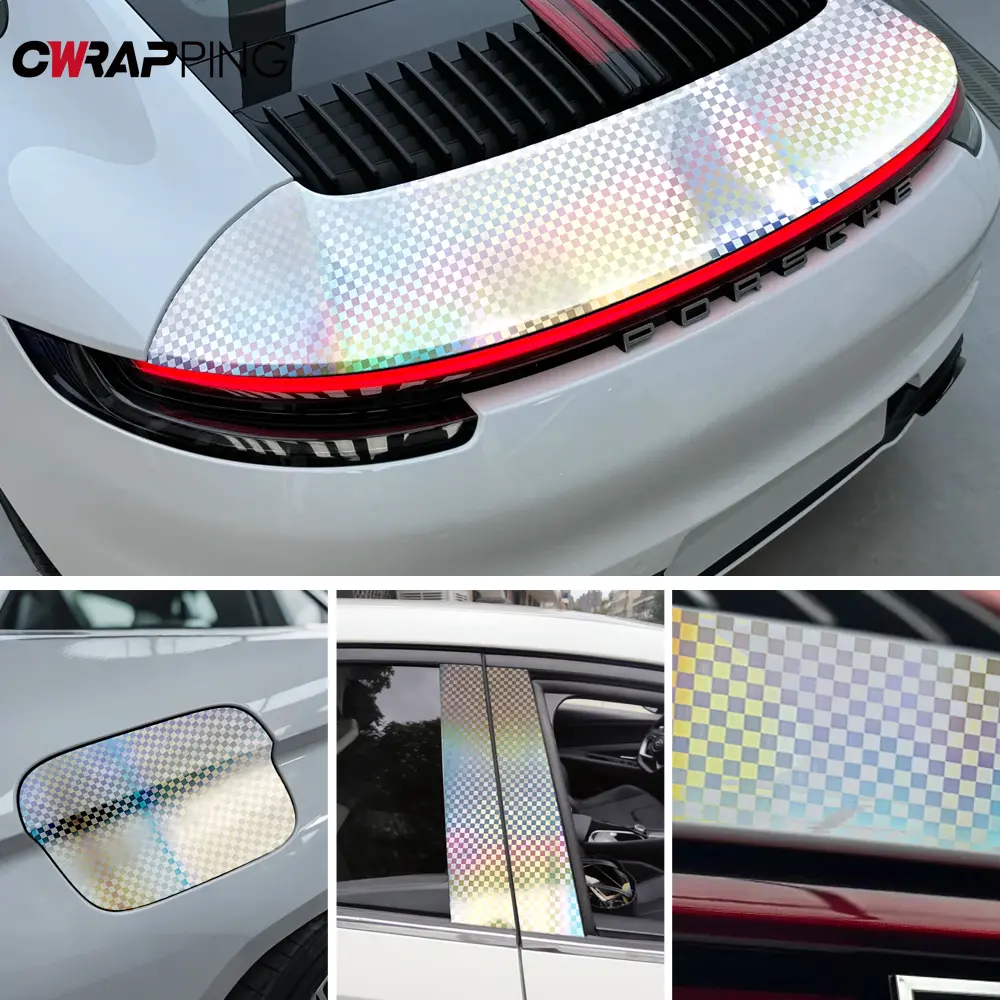 Glossy Silver Checkered Car Sticker Vinyl Auto Tuning Waterproof Vinyl Wrap Air Release Film Covering for Motorcycle Accessories