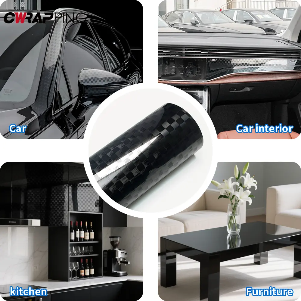 Brushed Car Adhesive Vinyl Glossy Black Carbon Fiber Wrap Scratch Resistant Waterproof Car Film Covering Motorcycle Accessories