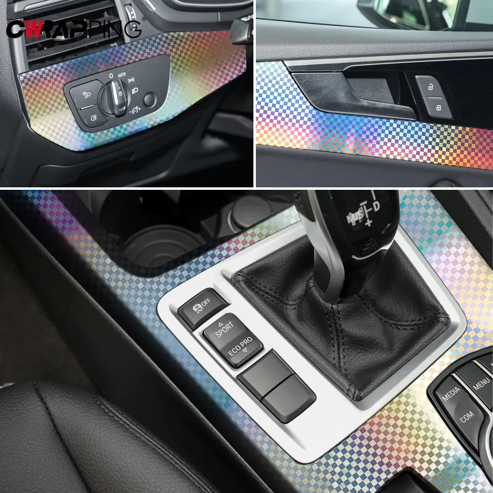 Laser Silver Car Film Cover Waterproof Vinyl Wrap Air Release Checkered Stickers Adhesive Vinyl for Auto Tuning Accessories