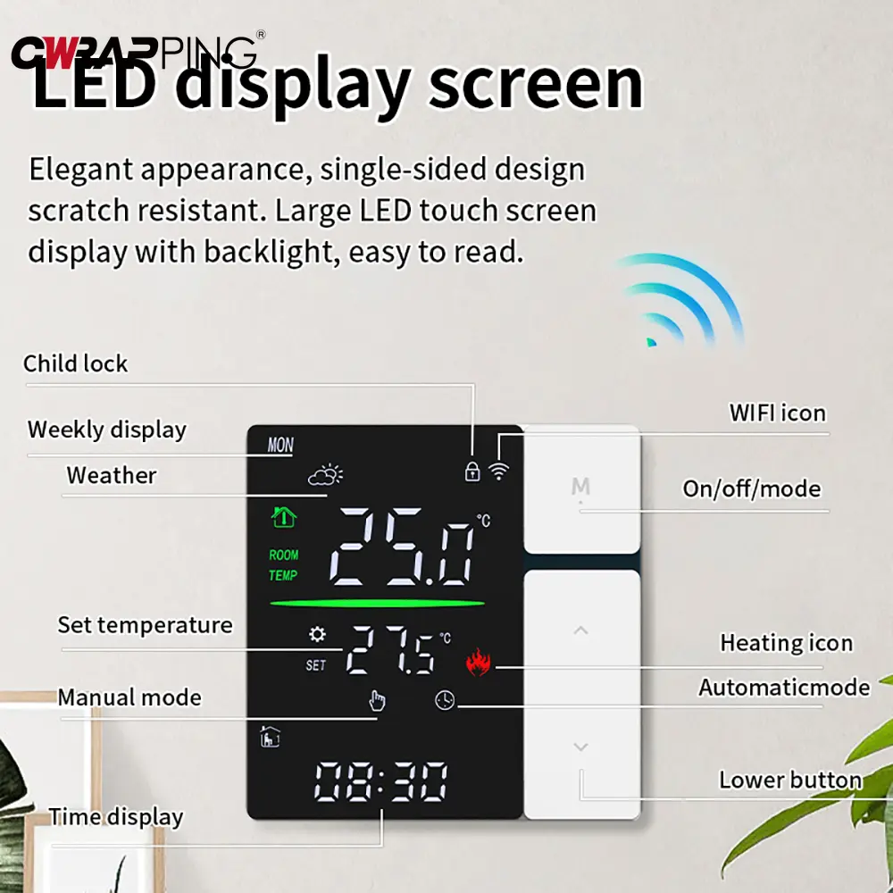 Smart WiFi Thermostat Child Lock for Water Floor Heating Dual Power Home Bedroom Balcony Smart Temp Adjustment Control System