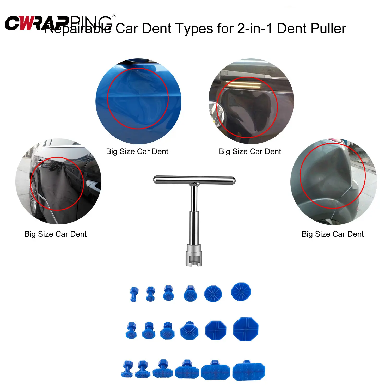 Car Dent Repair Puller, Car Repair Tools Kit With 18pcs Plastic Glue Tabs Metal T-Handle Dent Remover Universal For Car Accessor