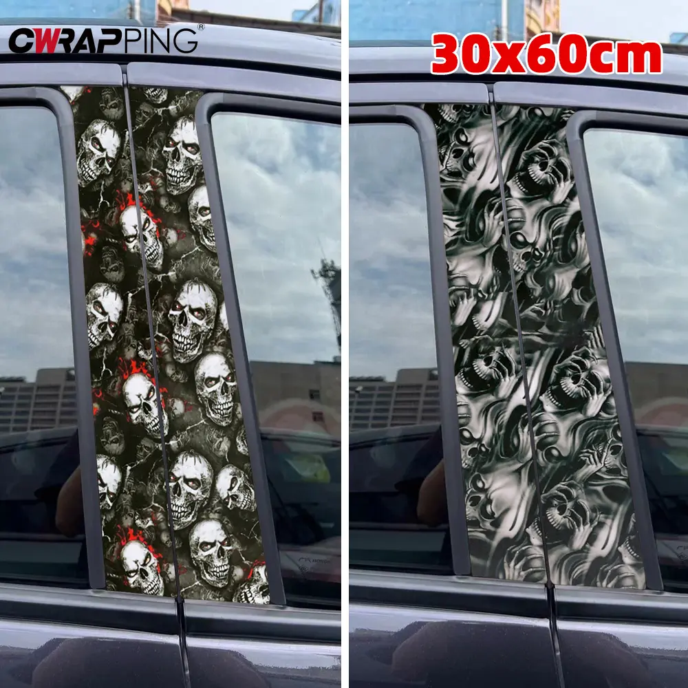 Car Sticker Skull Cartoon Car Side Pillar Stickers Waterproof Door Sill Bumper Vinyl Wrap Window Tint Film for Car Accessories