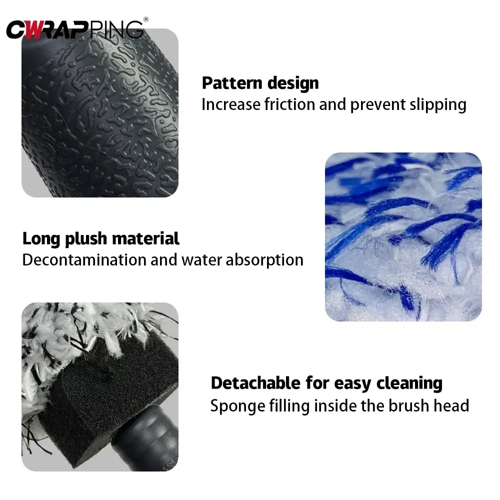 Car Tyre Cleaning Brush Anti-skid Handle Detailing Brush Microfiber Detachable Cleaning Car Wash Assistant for Auto Accessories