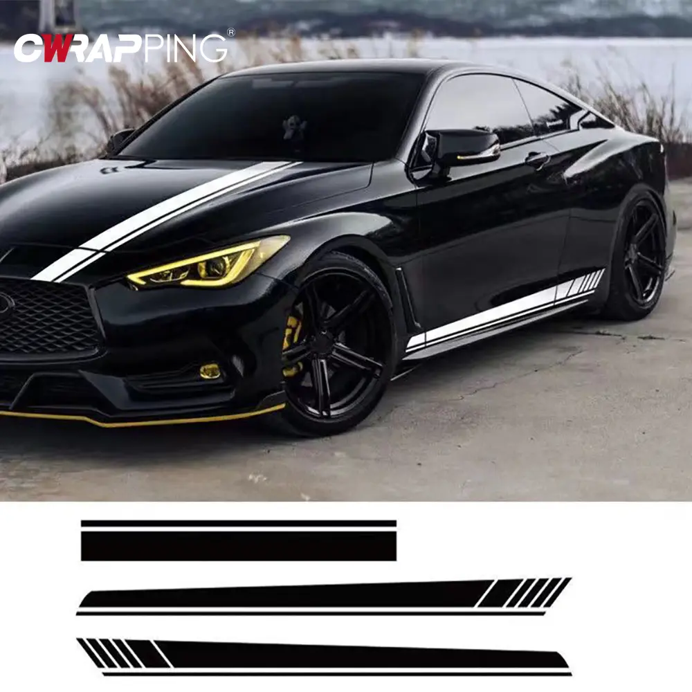 Car Sticker Race Stripes Vinyl Wrap Engine Hood Waist Sides Black Auto Body Decoration Decal Tunning Car Accessories 3pcs/set