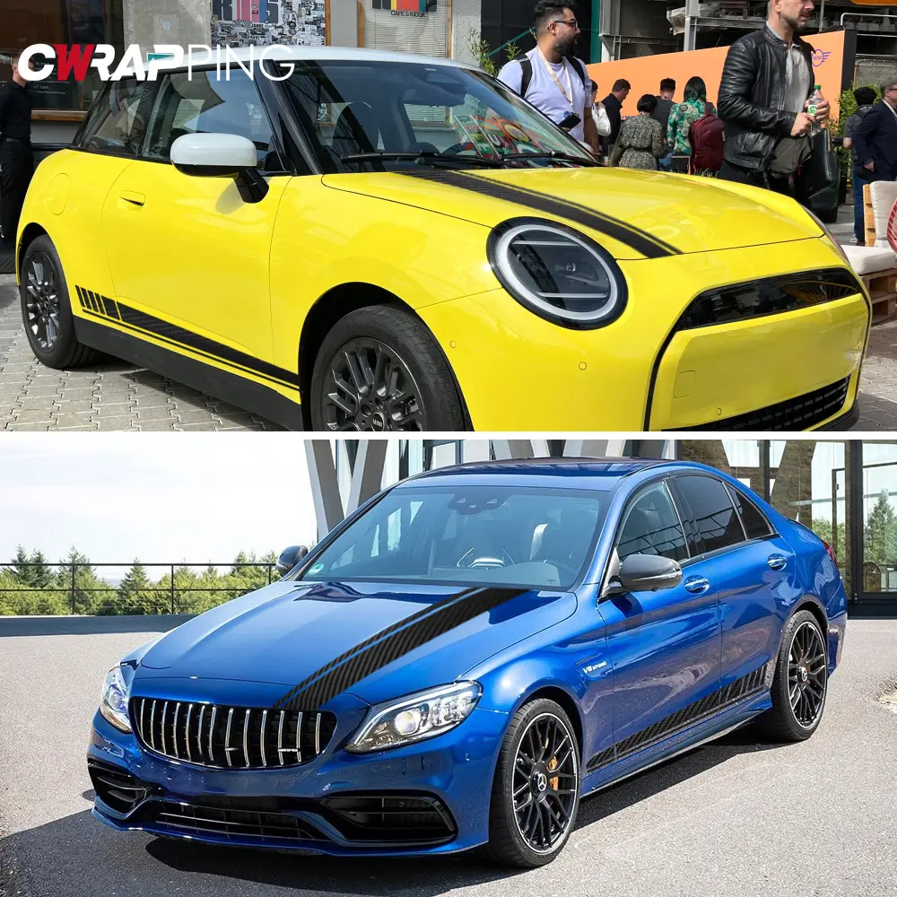 Car Sticker Race Stripes Vinyl Wrap Engine Hood Waist Sides Black Auto Body Decoration Decal Tunning Car Accessories 3pcs/set