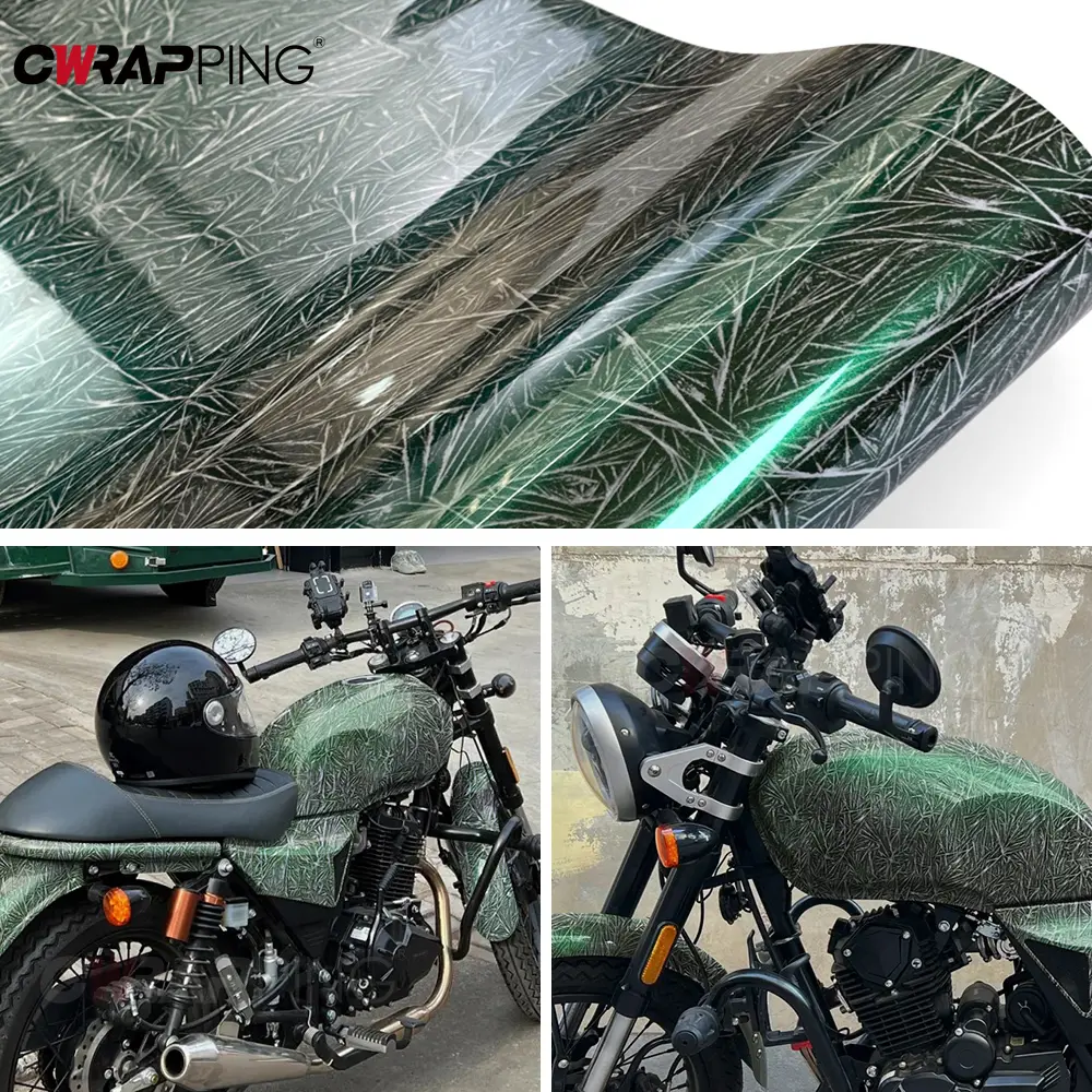 Car Body Film DIY Car Stickers Ice Crack Green Vinyl Wrap Color Change Film PVC Waterproof Auto Body Decoration Auto Accessories
