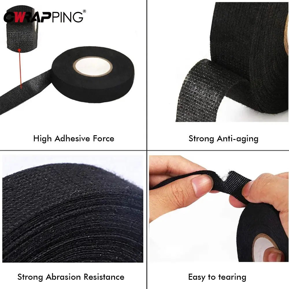 Car Adhesive Tape Wiring Harness Anti Rattle DIY High Temperature Resistance Self-Adhesive Felt Tape for Moto Auto Accessories