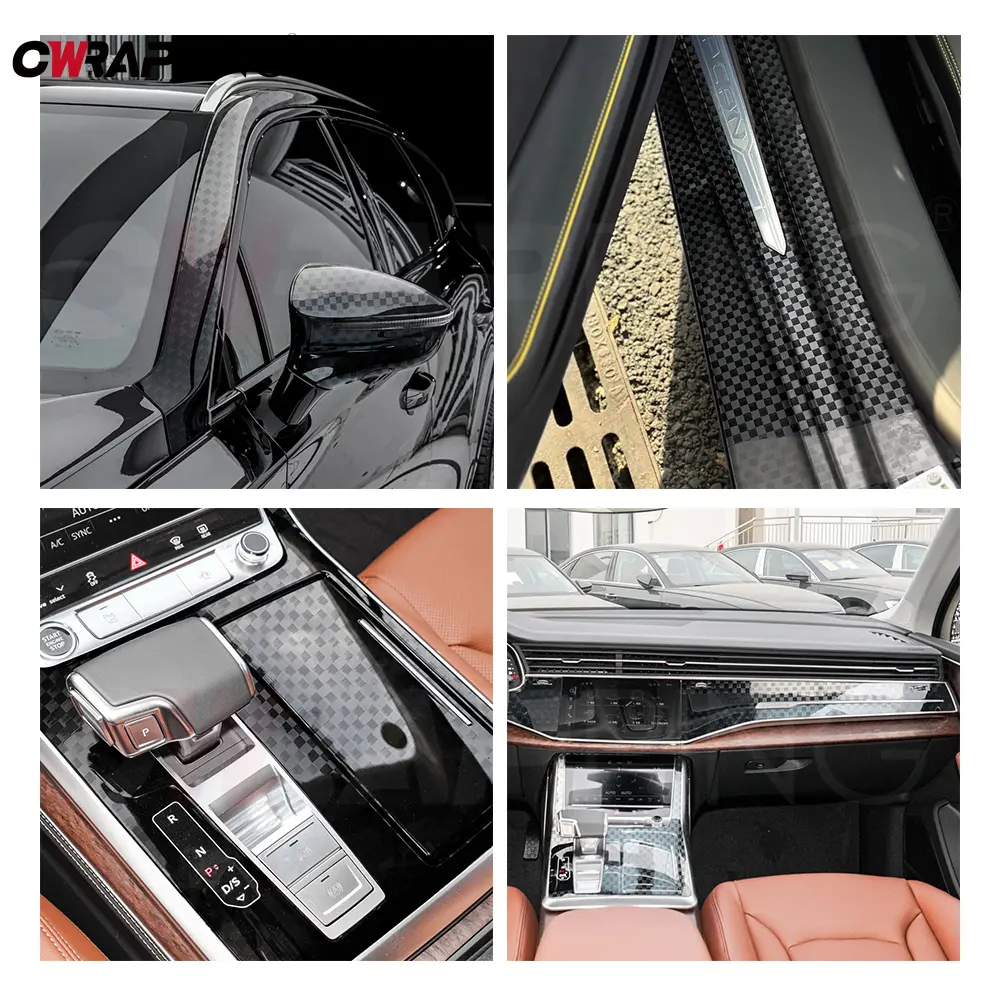 Black Car Sticker Vinyl Brushed Glossy Carbon Fiber Wrap Waterproof Self-adhesive Motorcycle Decor Protection Car Film Covering