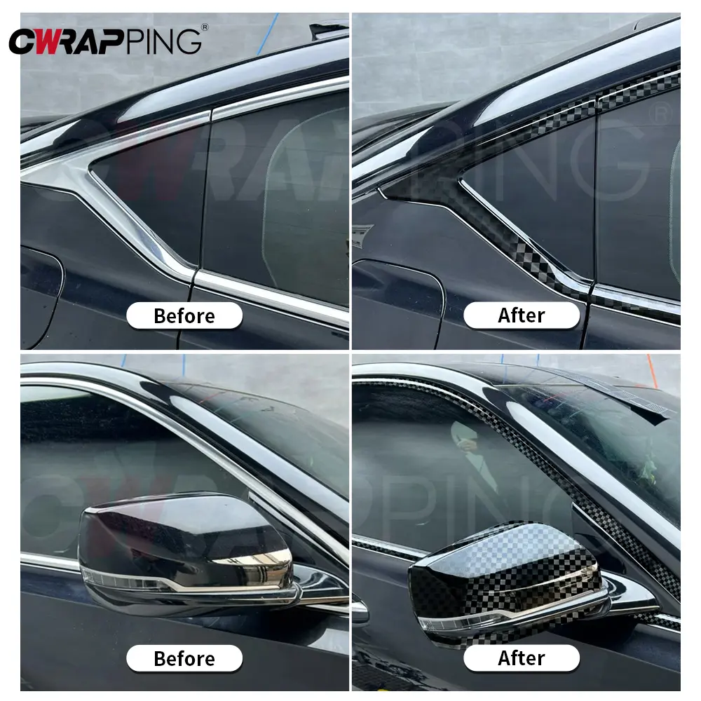 Black Car Sticker Vinyl Brushed Glossy Carbon Fiber Wrap Waterproof Self-adhesive Motorcycle Decor Protection Car Film Covering