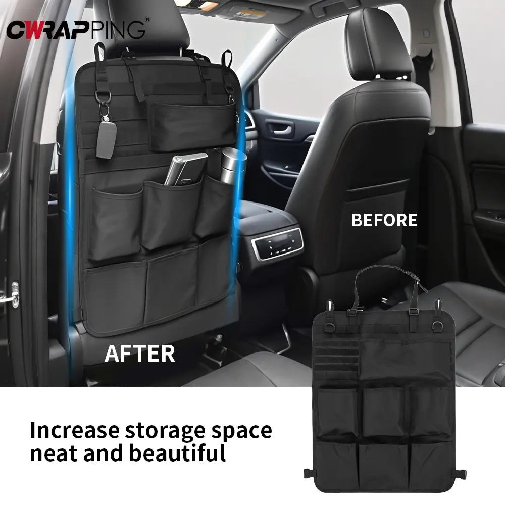 Car Seat Storage Bag Tactical Multi-Pocket Organizer Car Back Seat Organizer Durable Hanging Accessories for Camping RV Travel