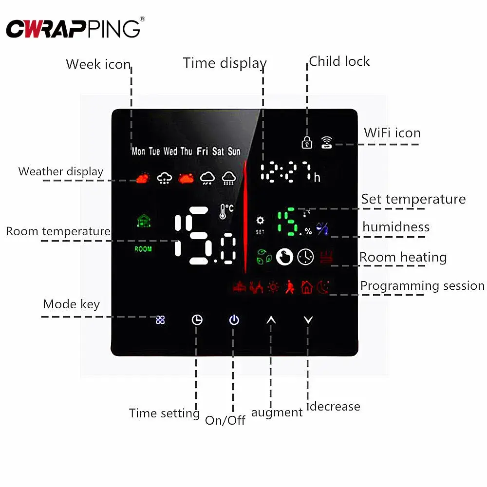Smart WiFi Thermostat Hygrometer with Child Lock for Water Floor Heating Energy Saving Temperature Control System Home Apartment