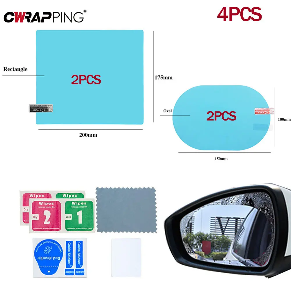 4PCS Car Rainproof Film Waterproof Car Stickers Anti-fog 2 Auto Rearview Mirror 2 Side Windows Rainproof Films Car Accessories