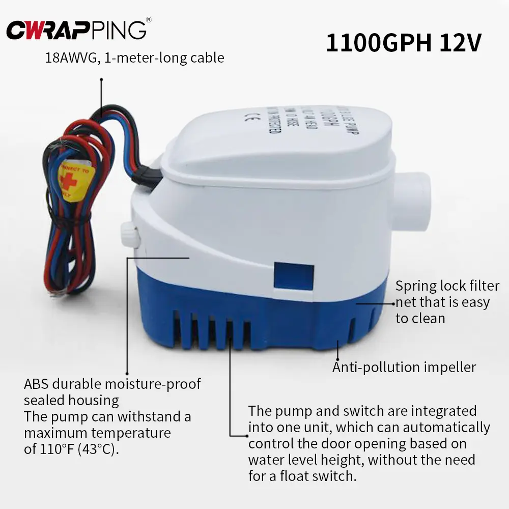 Automatic Bilge Pump with Float Switch Yacht 1100GPH 12V DC Boat Accessories Motorboats Boats Equipment Marine Fishing Supplies