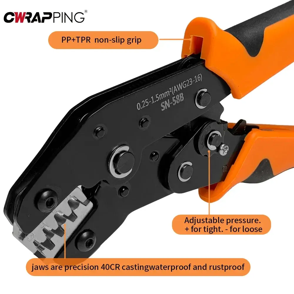 Ratcheting Terminal Wire Crimping Plier SN-58B Connectors with Spring Insertion Open Barrel Cimper Jaw Wire Tools for Car Home