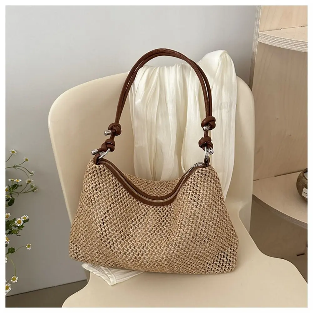 Rattan Straw Bag Fashion Woven Large Capacity Handbag Handmade Braid Shoulder Bag Summer Beach