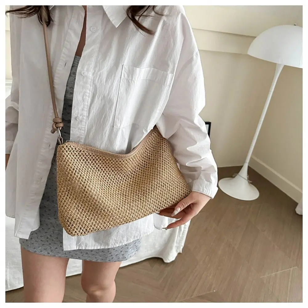 Rattan Straw Bag Fashion Woven Large Capacity Handbag Handmade Braid Shoulder Bag Summer Beach