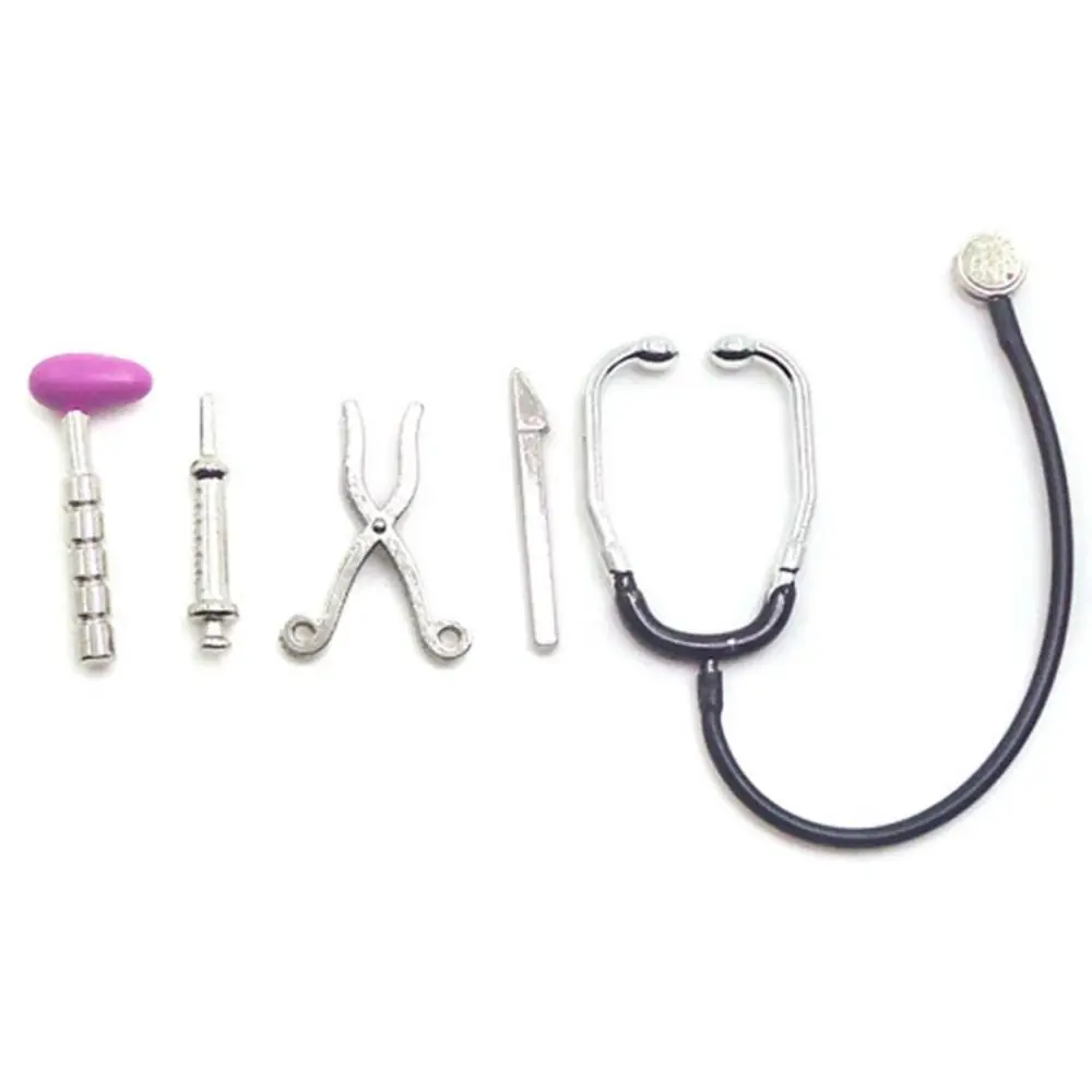 1/6 1/12 Scale Dollhouse Stethoscope Set Doctor Nurse Doll Accessories Miniature Medical Appliances Kids Toy Alloy